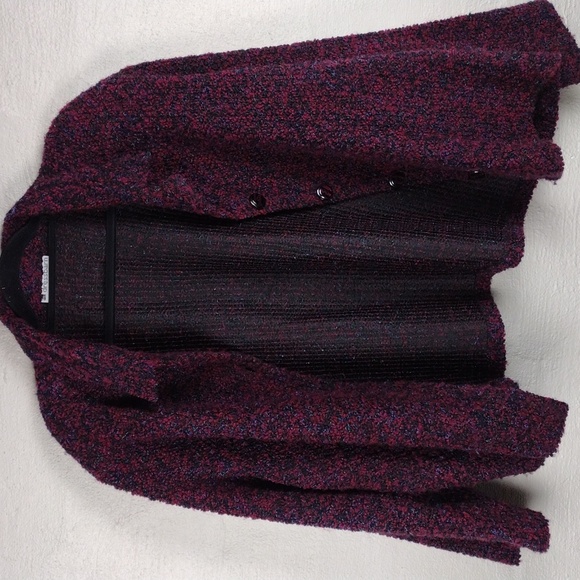 Dressbarn Woman Burgundy Knit  Collared Long Sleeve Button Up Cardigan Jacket - Picture 4 of 12